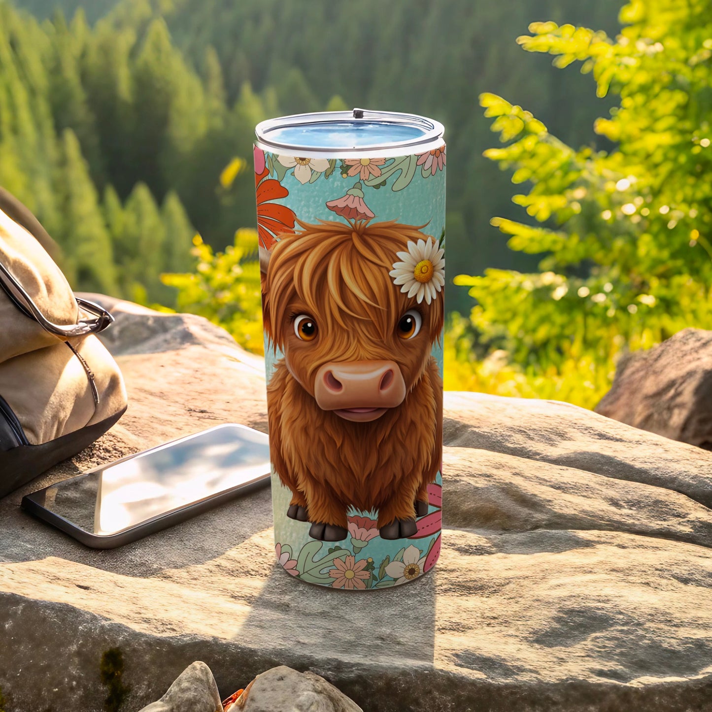 Adorable Highland Cow Floral Design Tumbler Product