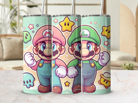 Cute Mario Luigi Tumbler with Colorful Characters