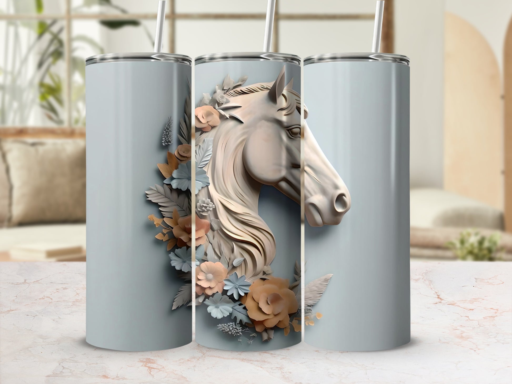 Artistic Design Horse Tumbler Travel Drinkware Gift