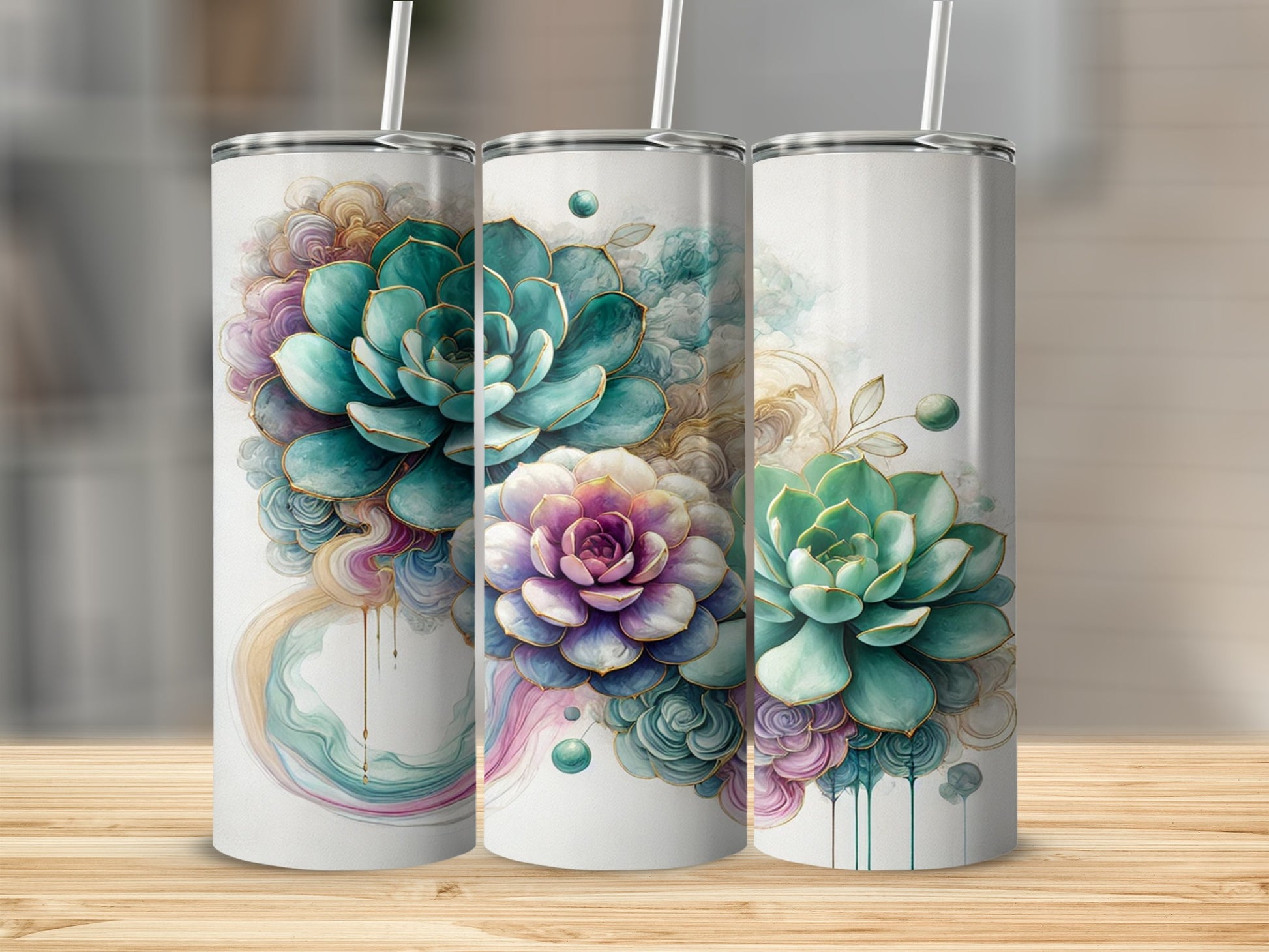 Beautiful Floral Succulent Design Tumbler Accessory