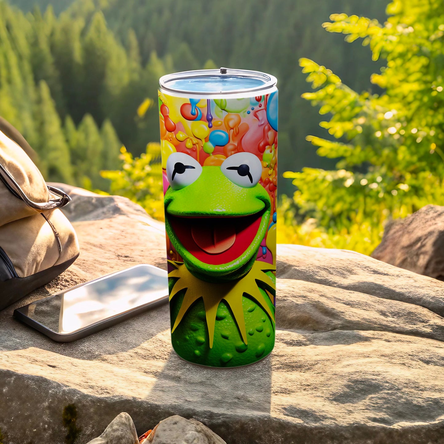 Vibrant Kermit the Frog Design Travel Tumbler