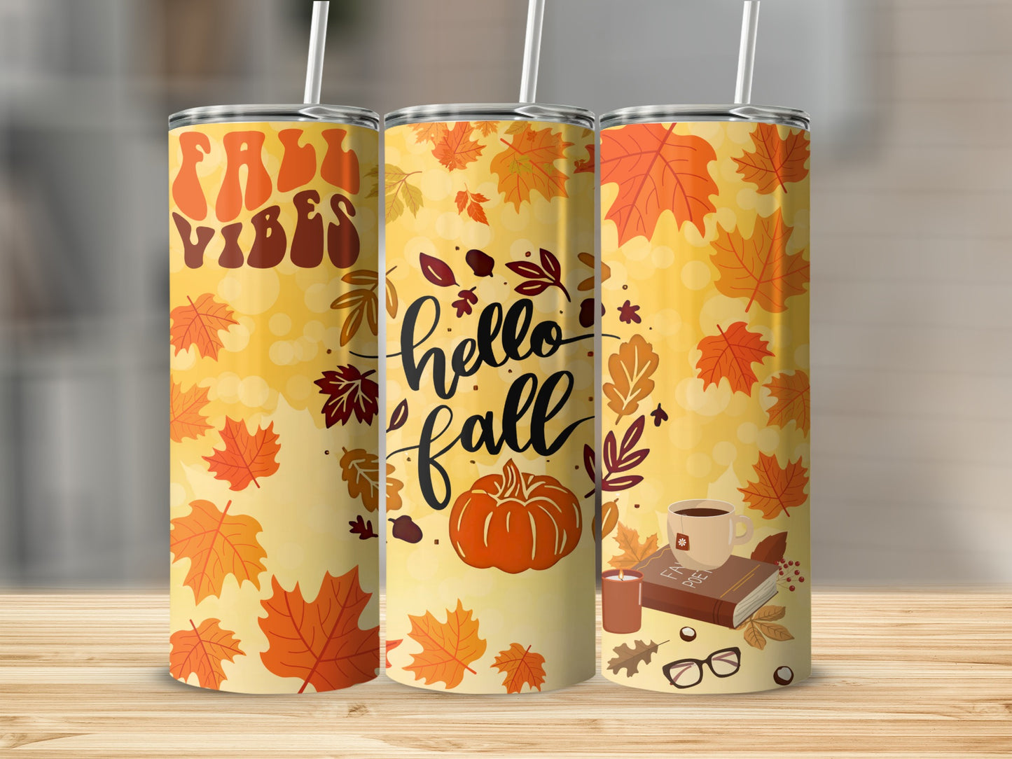 Fall Vibes Hello Fall Autumn Leaves Skinny Tumbler