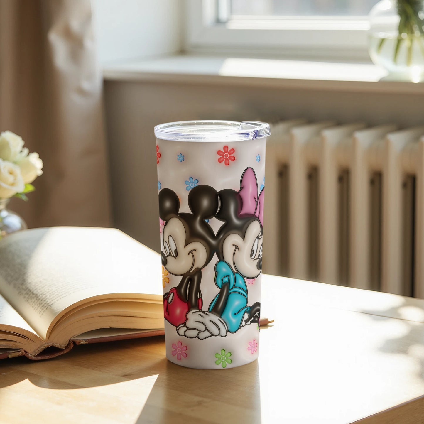 Disney Mickey and Minnie Flower Decorated Tumbler