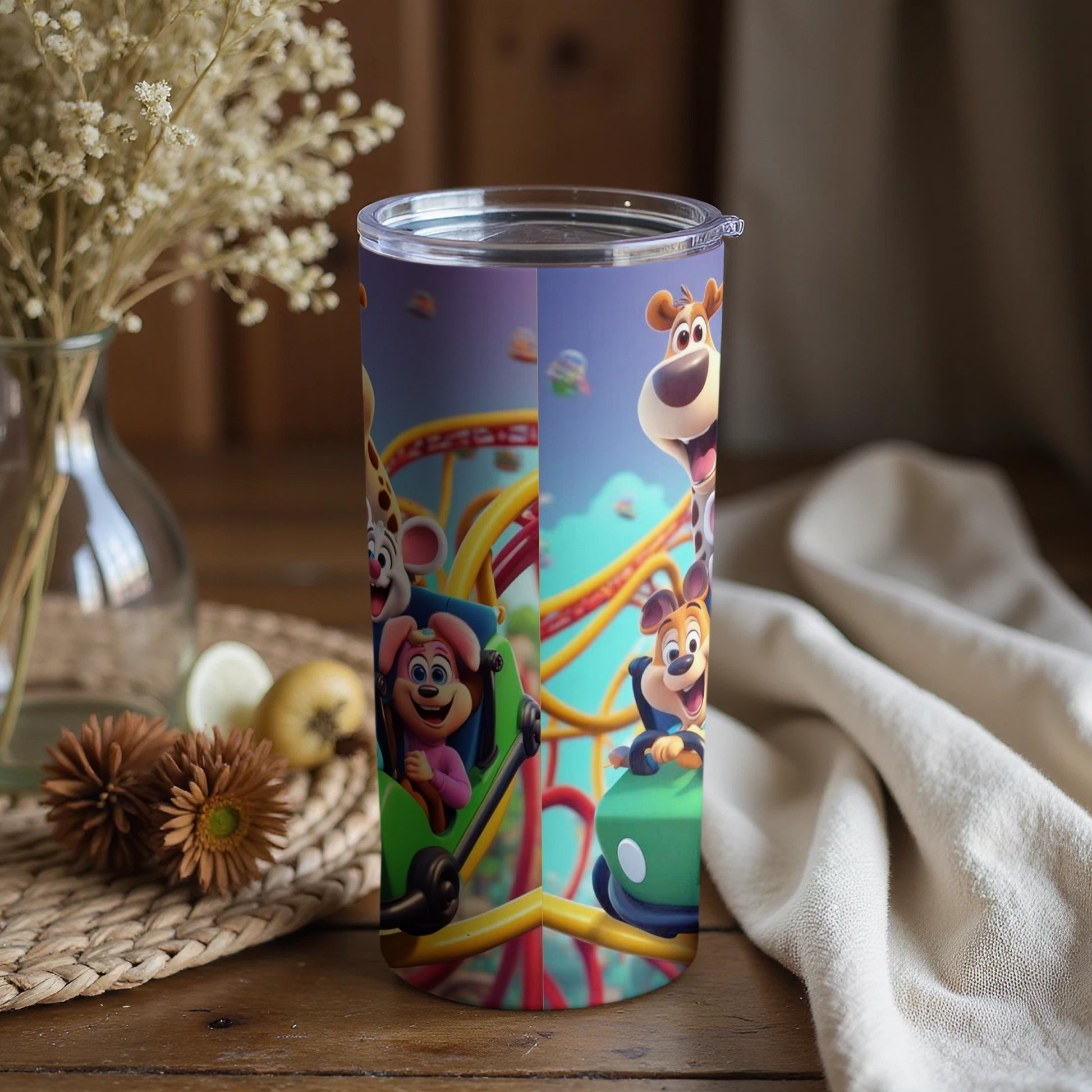 Amusing Cartoon Themed Roller Coaster Travel Tumbler