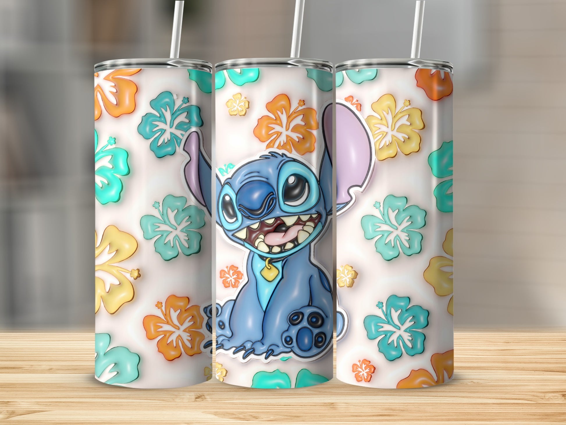 Cute Blue Alien Hibiscus Floral Design Tumbler