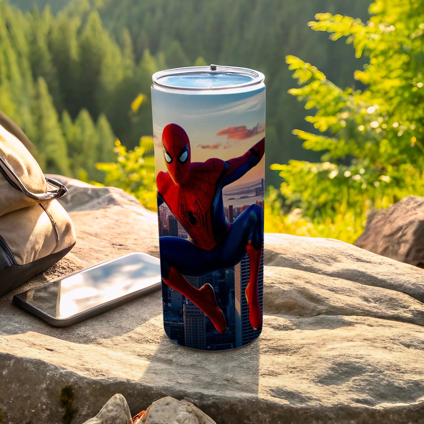 Spider-Man Tumbler with Cityscape Background Design