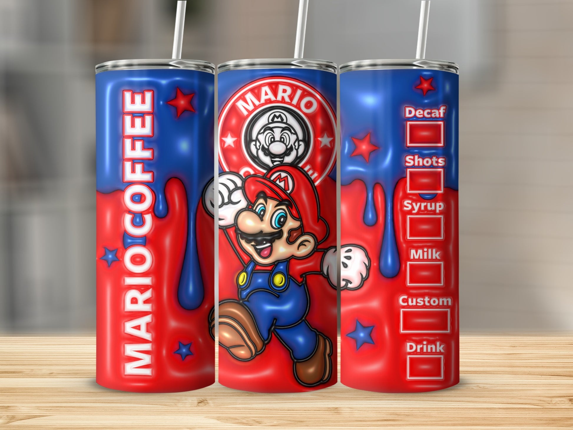 Mario Coffee Red And Blue Travel Tumbler Cup