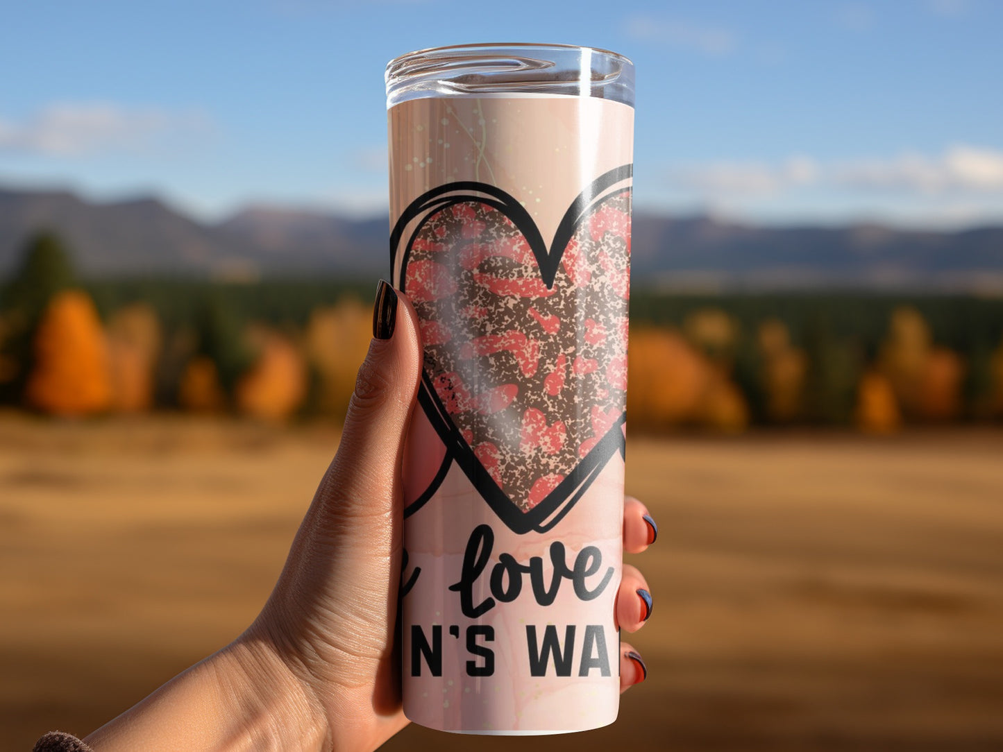 Heart Design Love Wins Water Tumbler Cup with Motivational Text