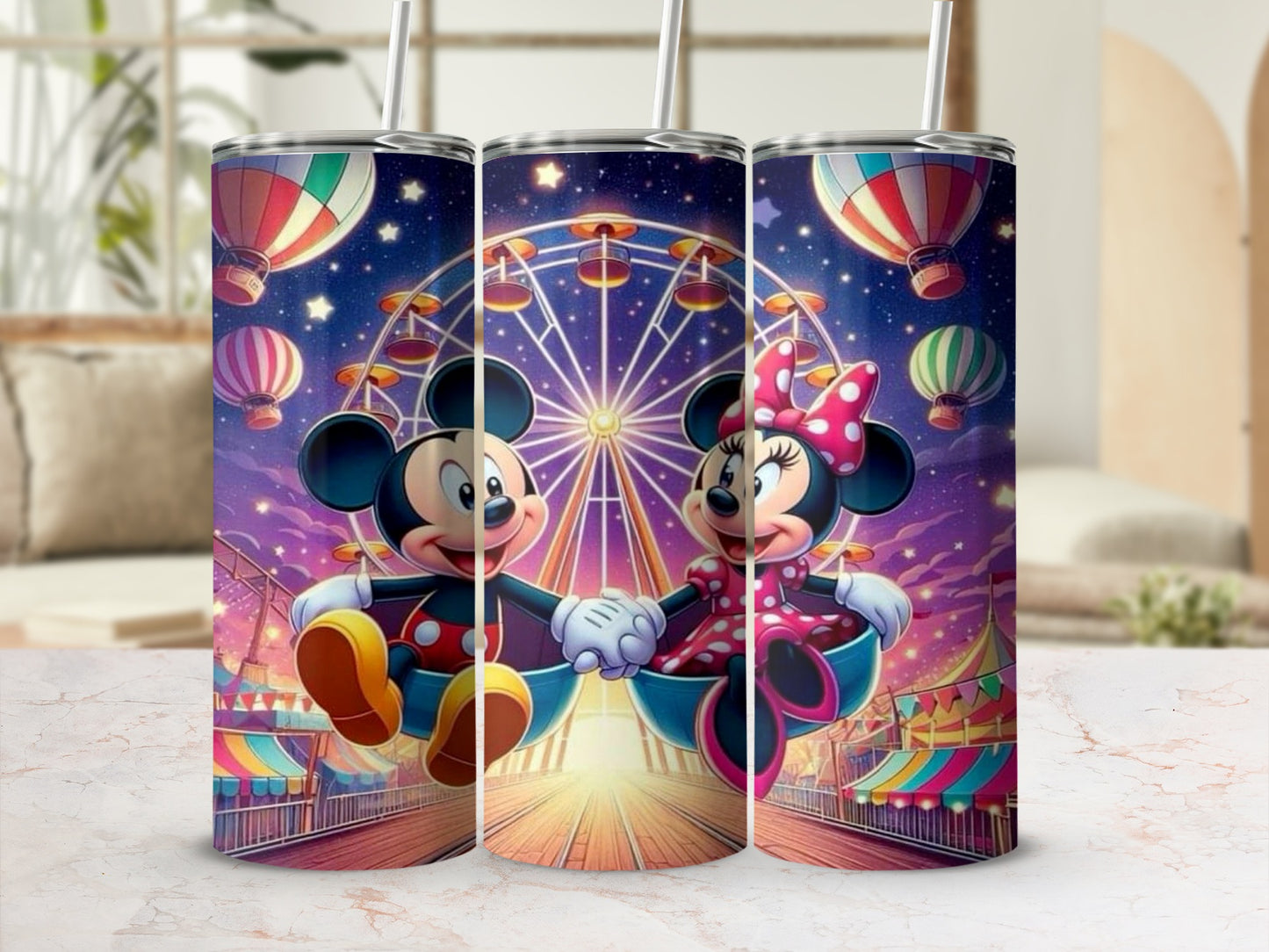 Cartoon Mice on Ferris Wheel with Hot Air Balloons Tumbler