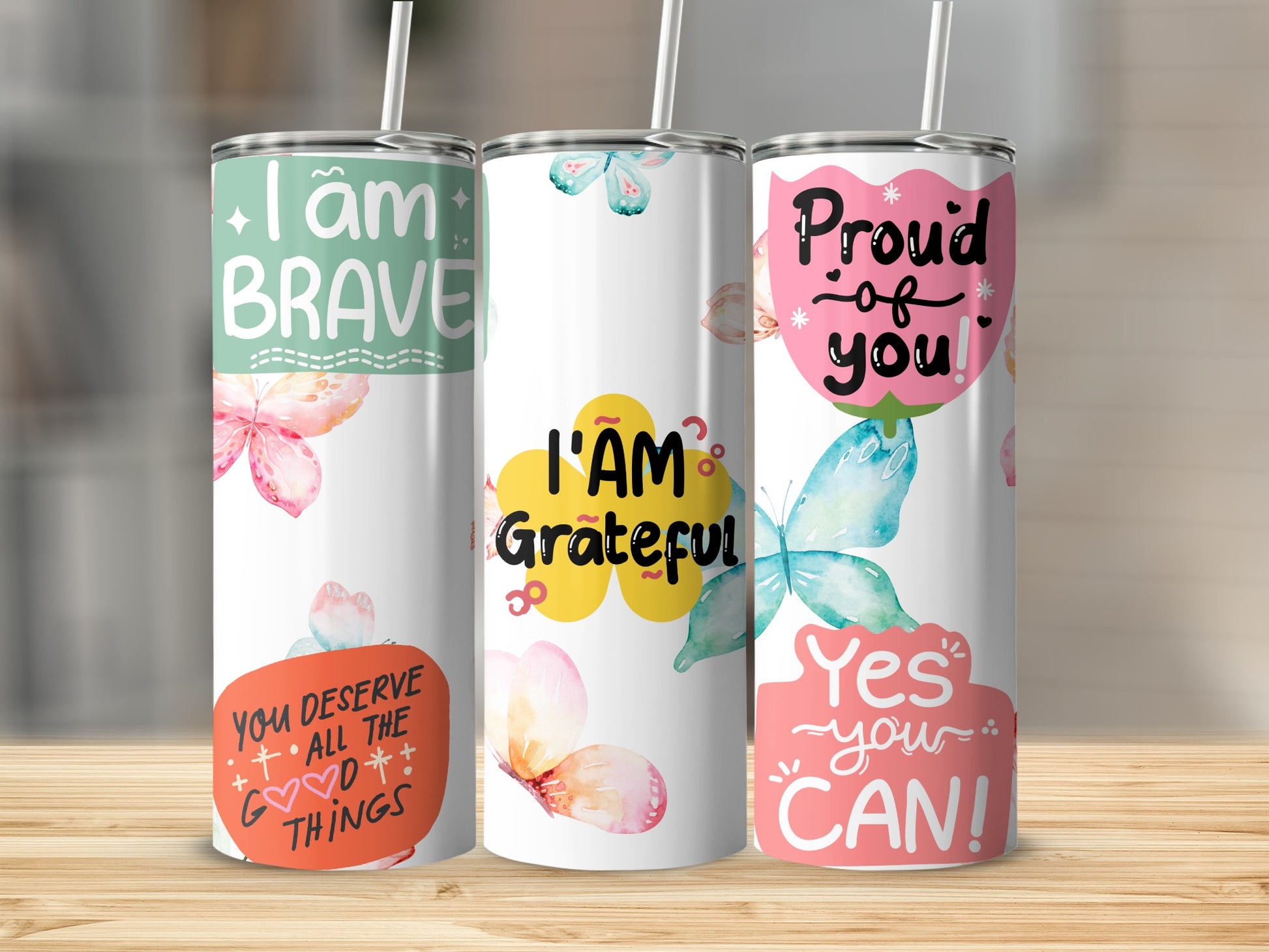 Motivational Floral Butterfly Design Tumblers Collection