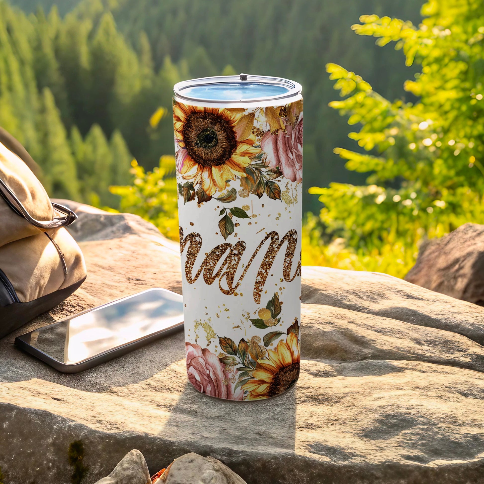 Elegant Sunflower Floral Design Travel Tumbler Cup