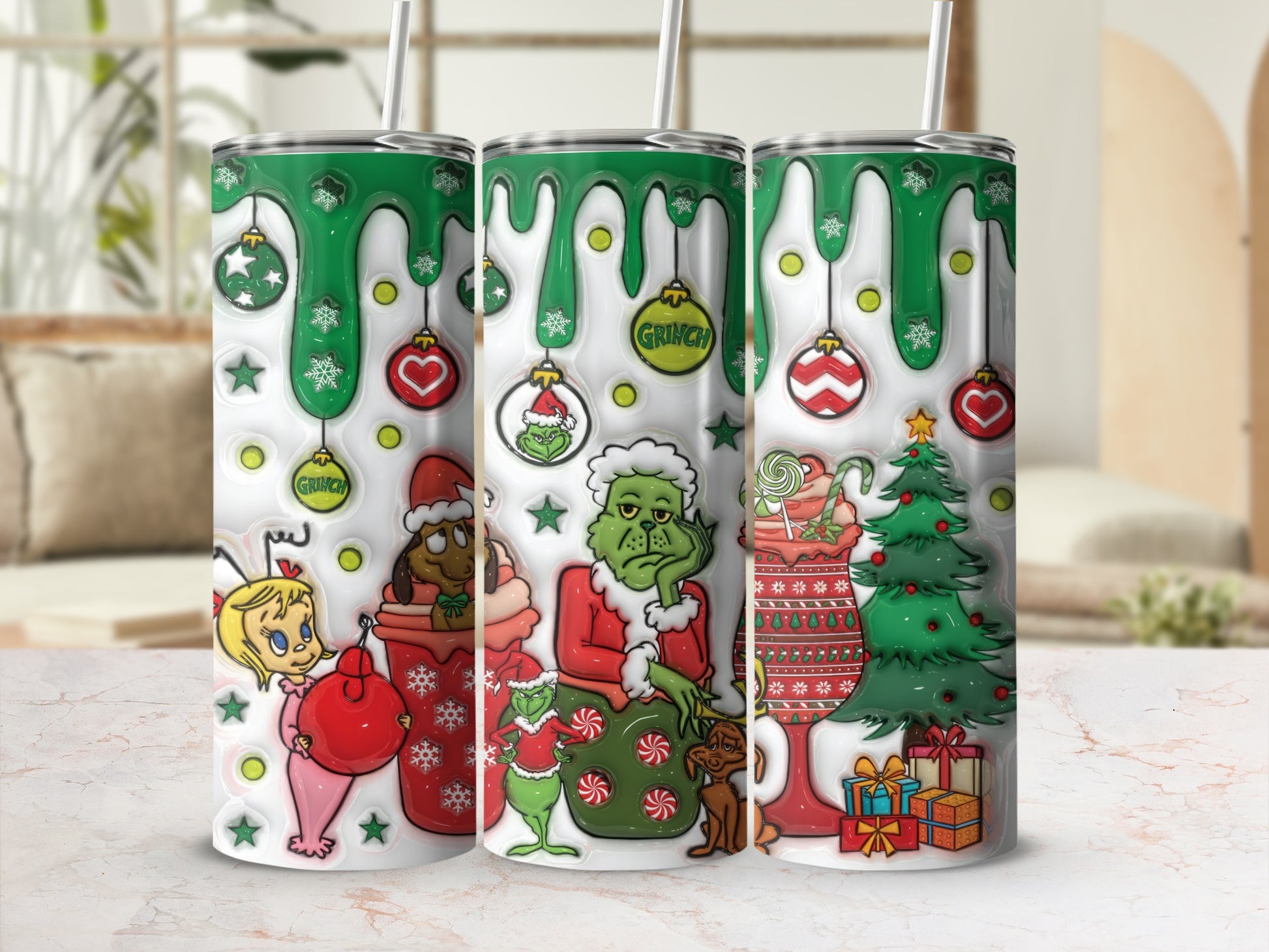 Grinch Inspired Christmas Tumblers with Cute Characters