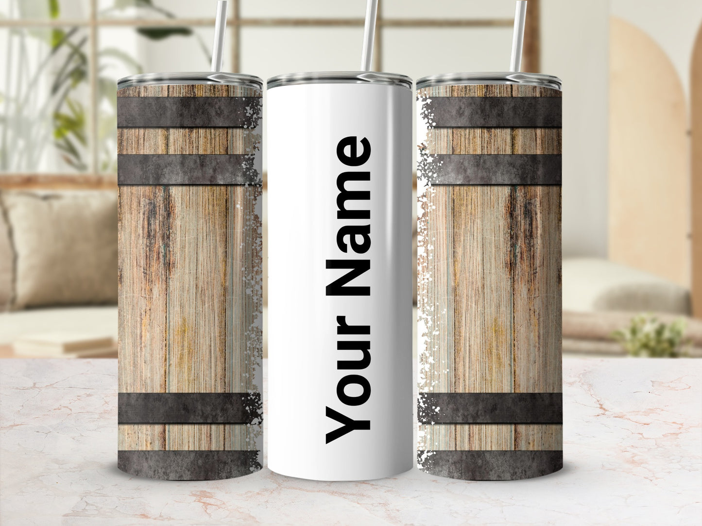 Customized Rustic Wooden Barrel Design Tumbler Cup 20oz