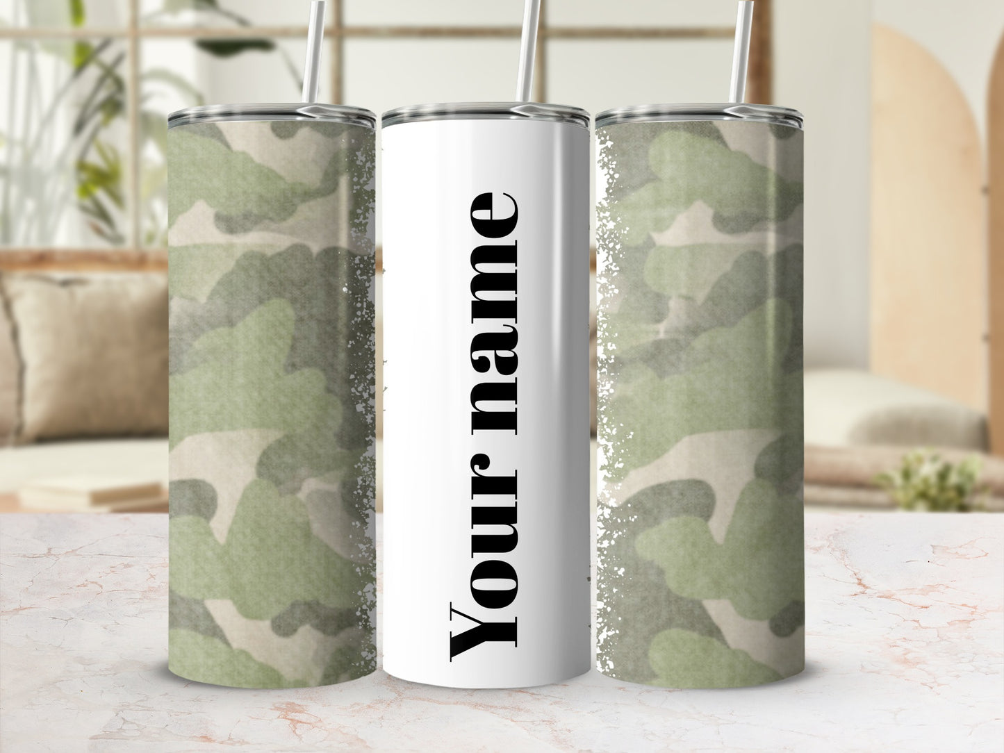 Personalized Camouflage Design Tumbler with Straw