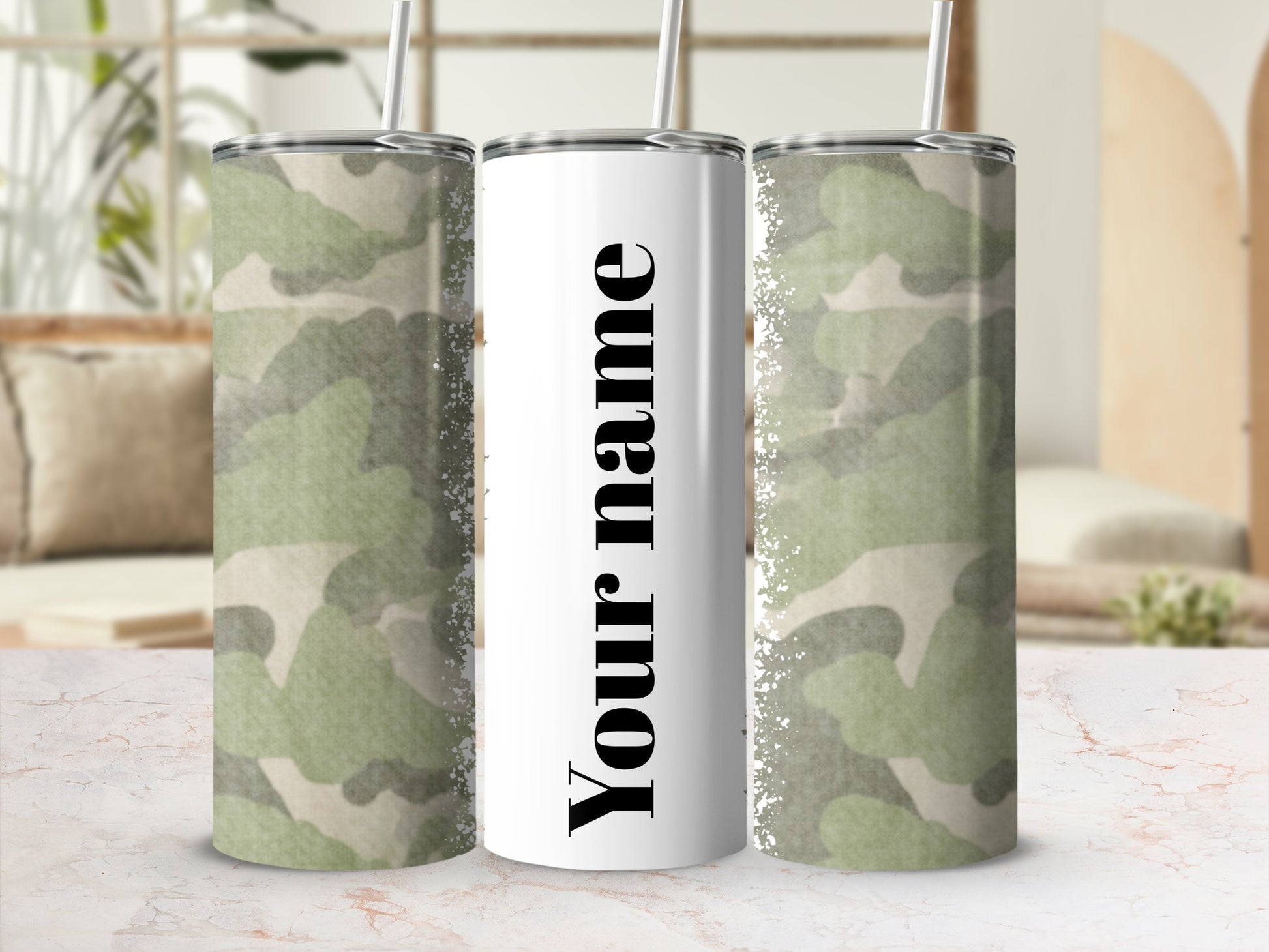 Personalized Camouflage Design Tumbler with Straw