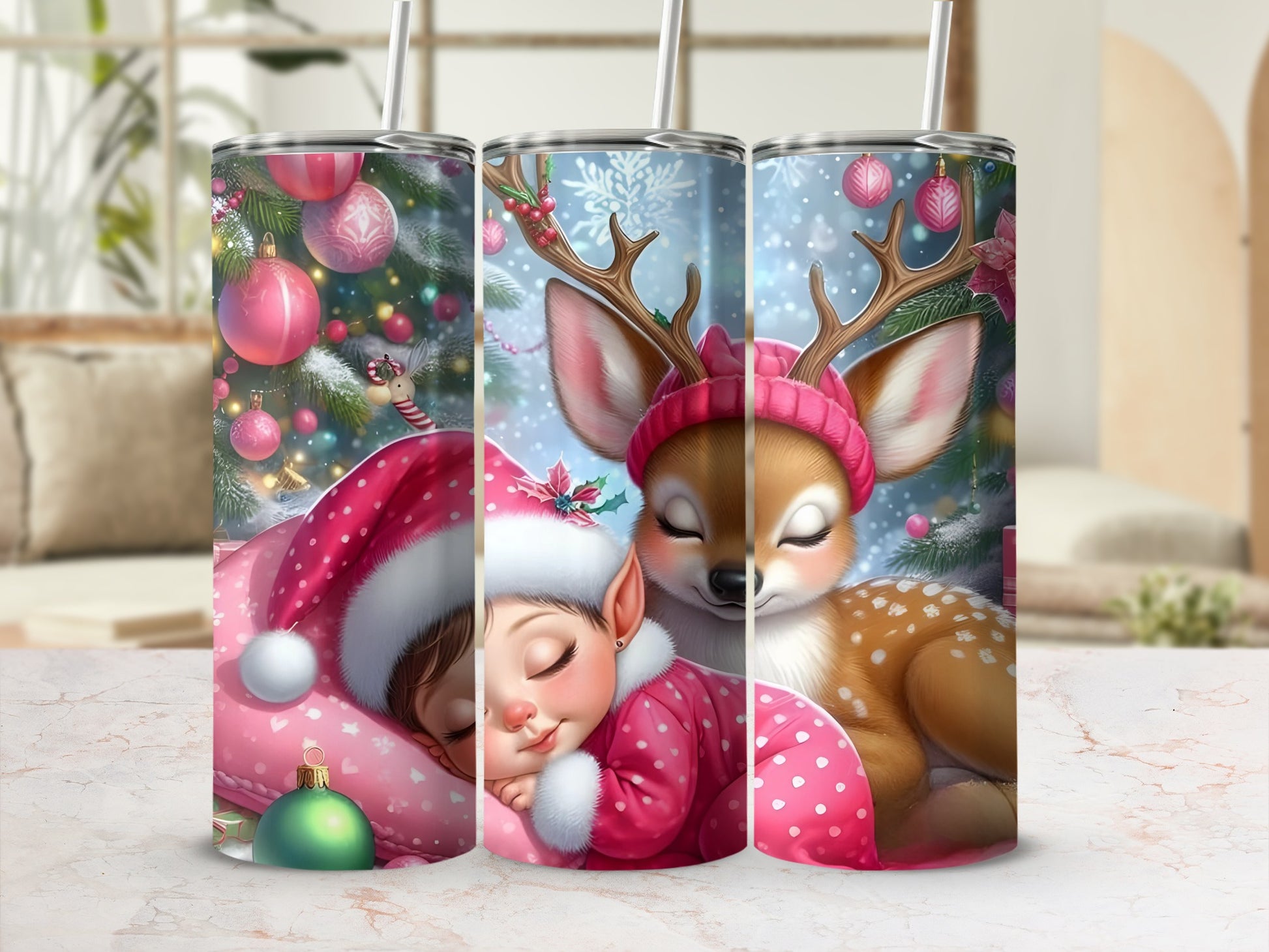 Adorable Elf Reindeer Christmas Tumbler Holiday Gift