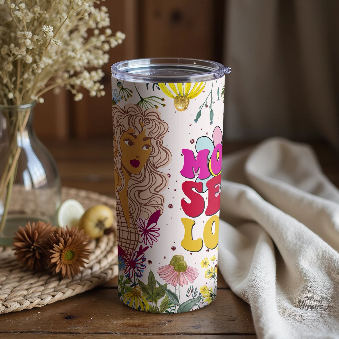 Colorful More Self Love Floral Art Insulated Tumbler