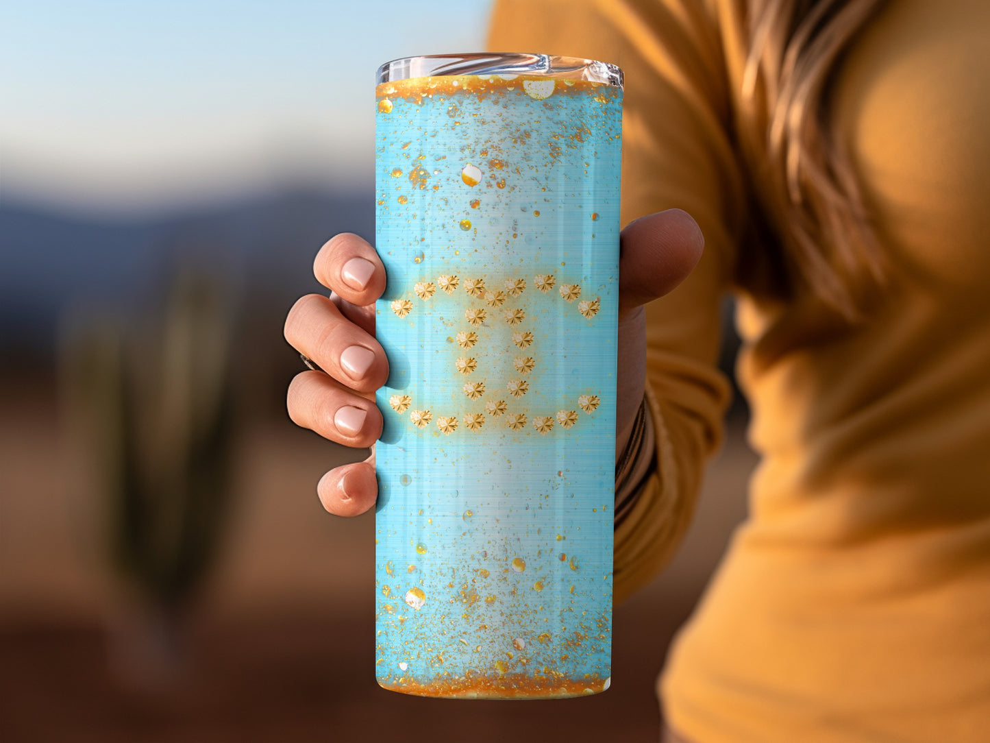 Turquoise Gold Glitter Floral Pattern Tumbler