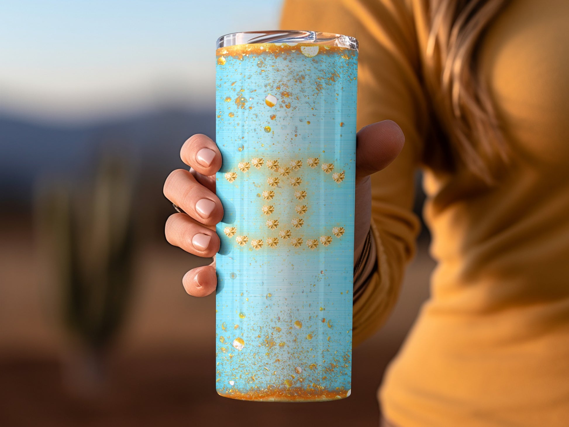 Turquoise Gold Glitter Floral Pattern Tumbler