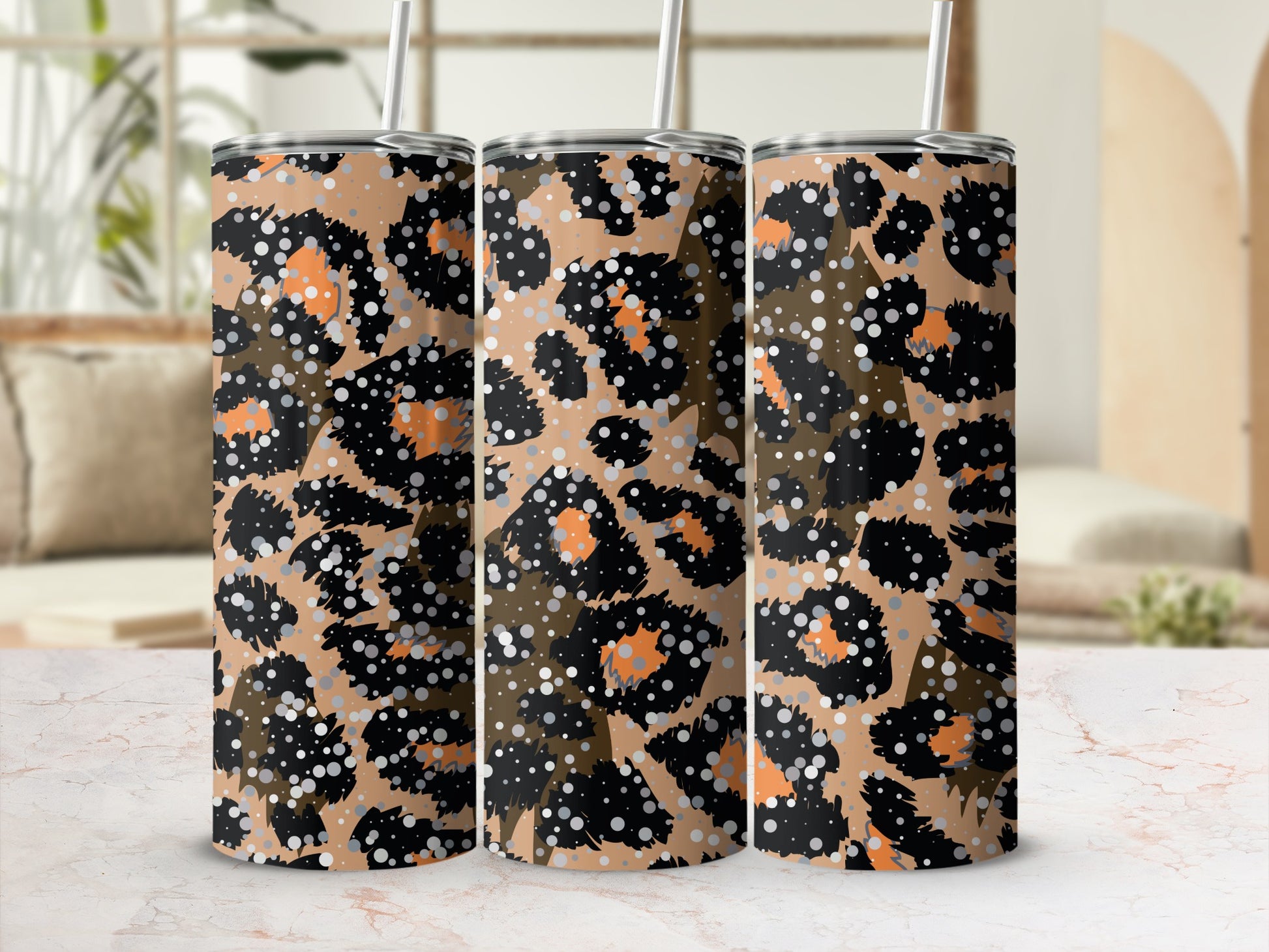 Stylish Leopard Print Tumbler with Straw Accessory