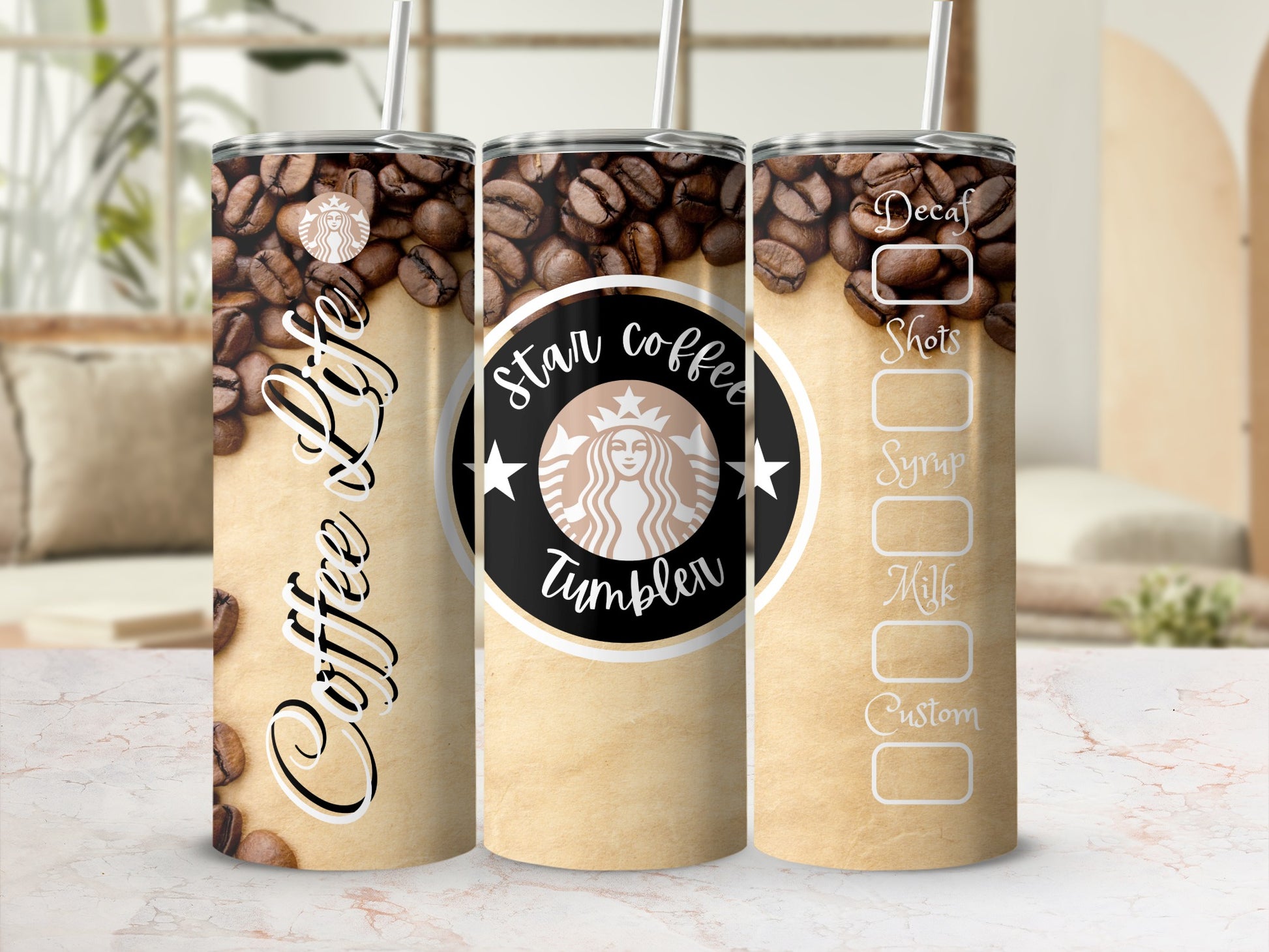 Star Coffee Life Decaf Shots Syrup Milk Custom Tumbler