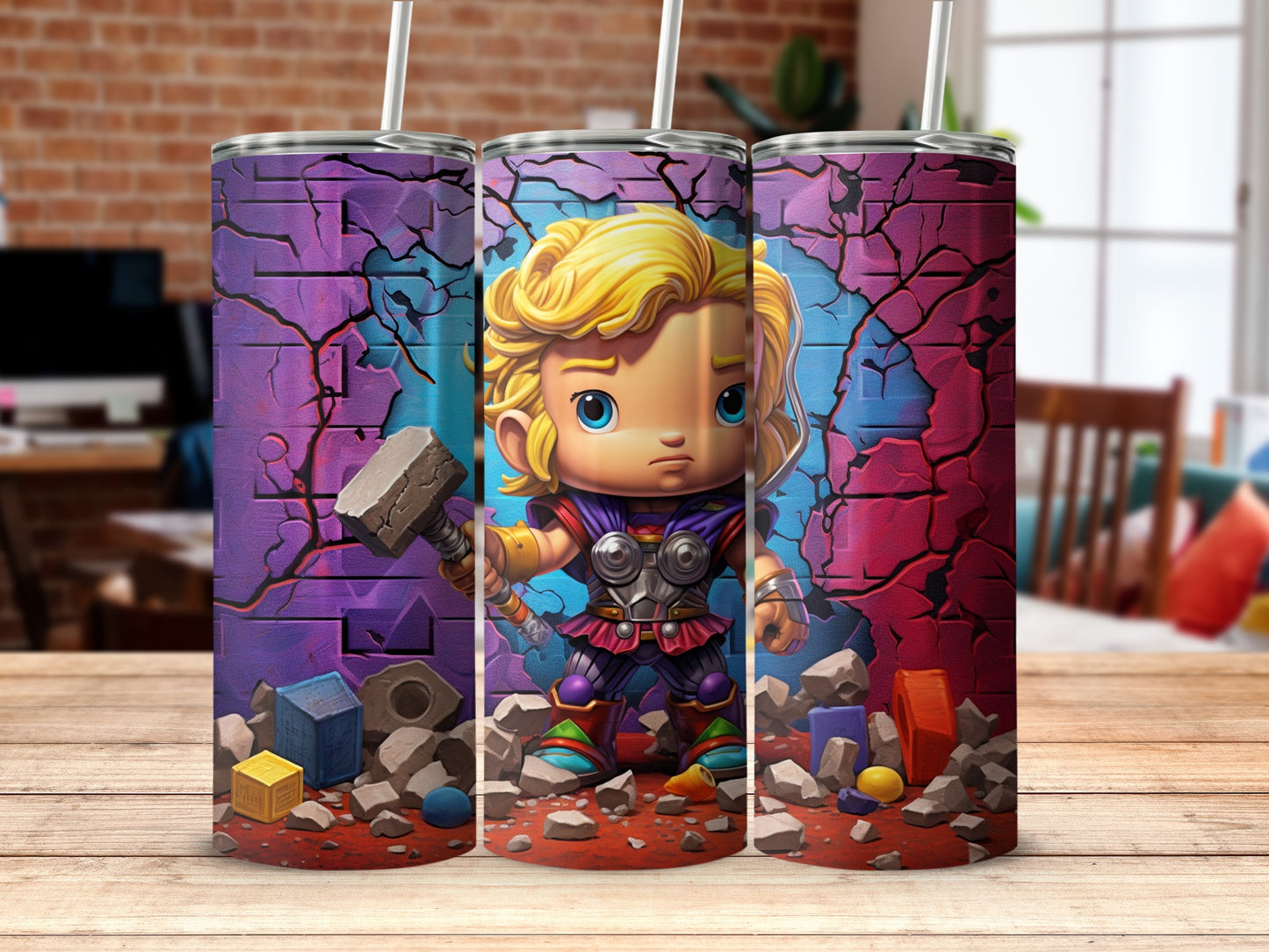 Adorable Superhero with Hammer Design Tumbler Product