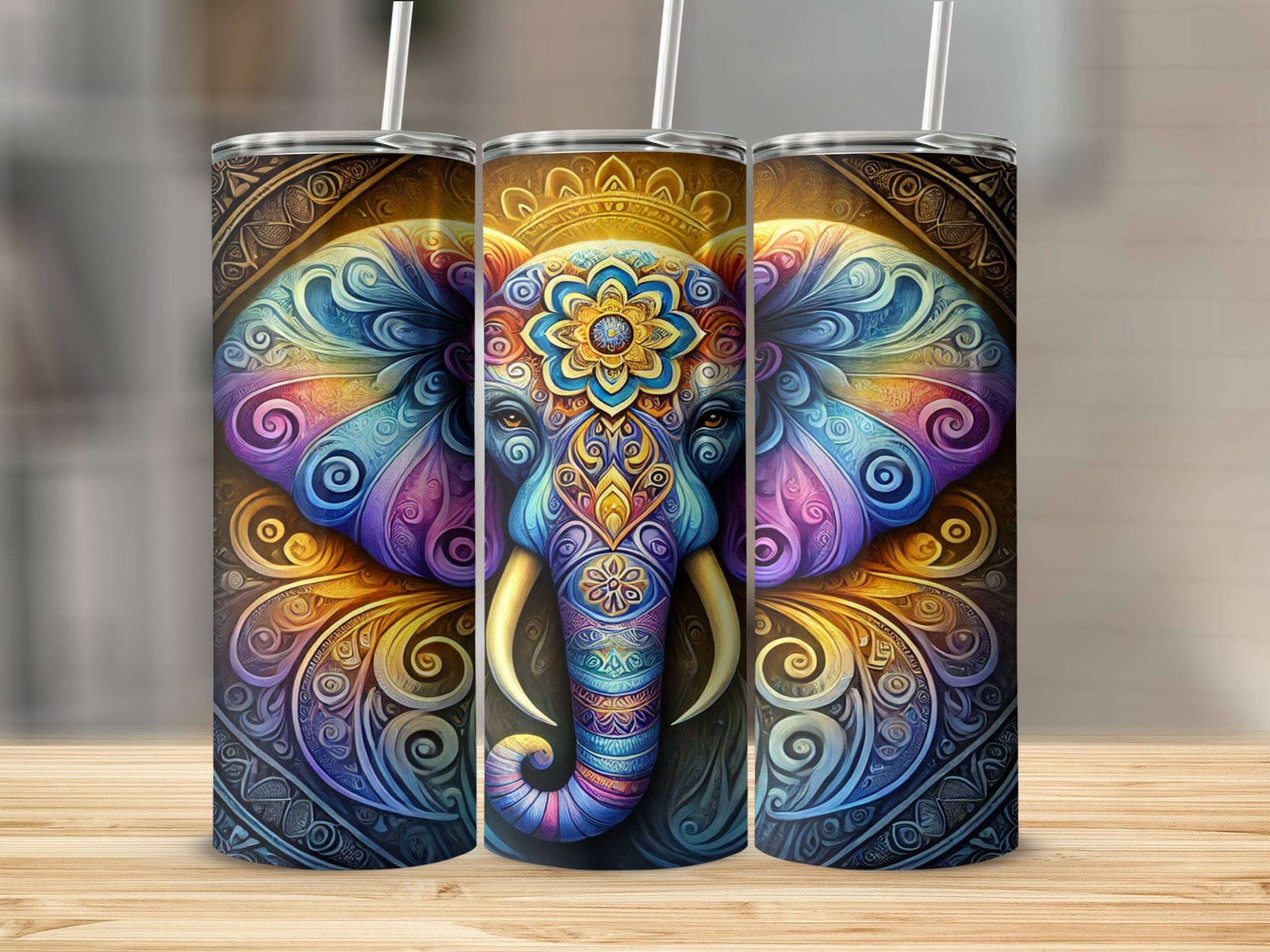 Vibrant Multicolor Elephant Design Tumbler Cup Product