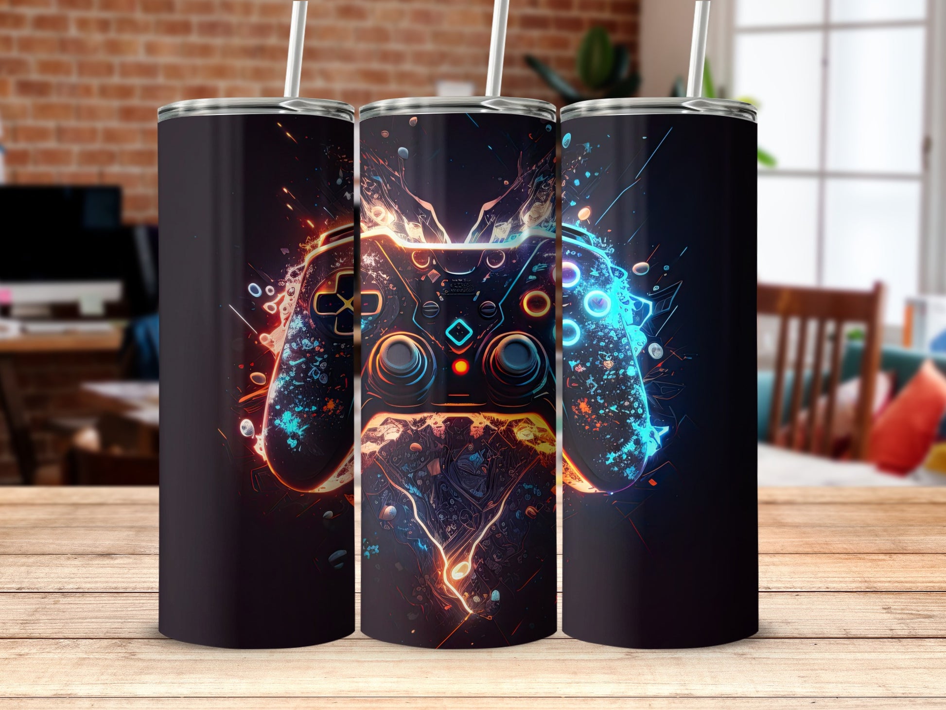 Neon Gaming Controller Design Insulated Tumbler