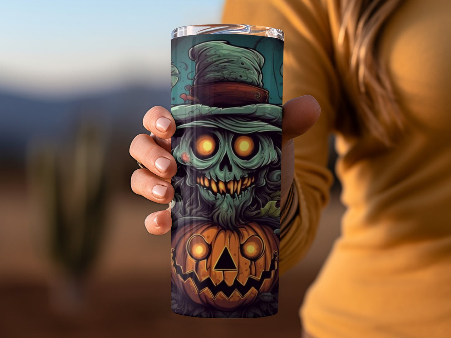 Spooky Pumpkin and Skull Design Tumbler