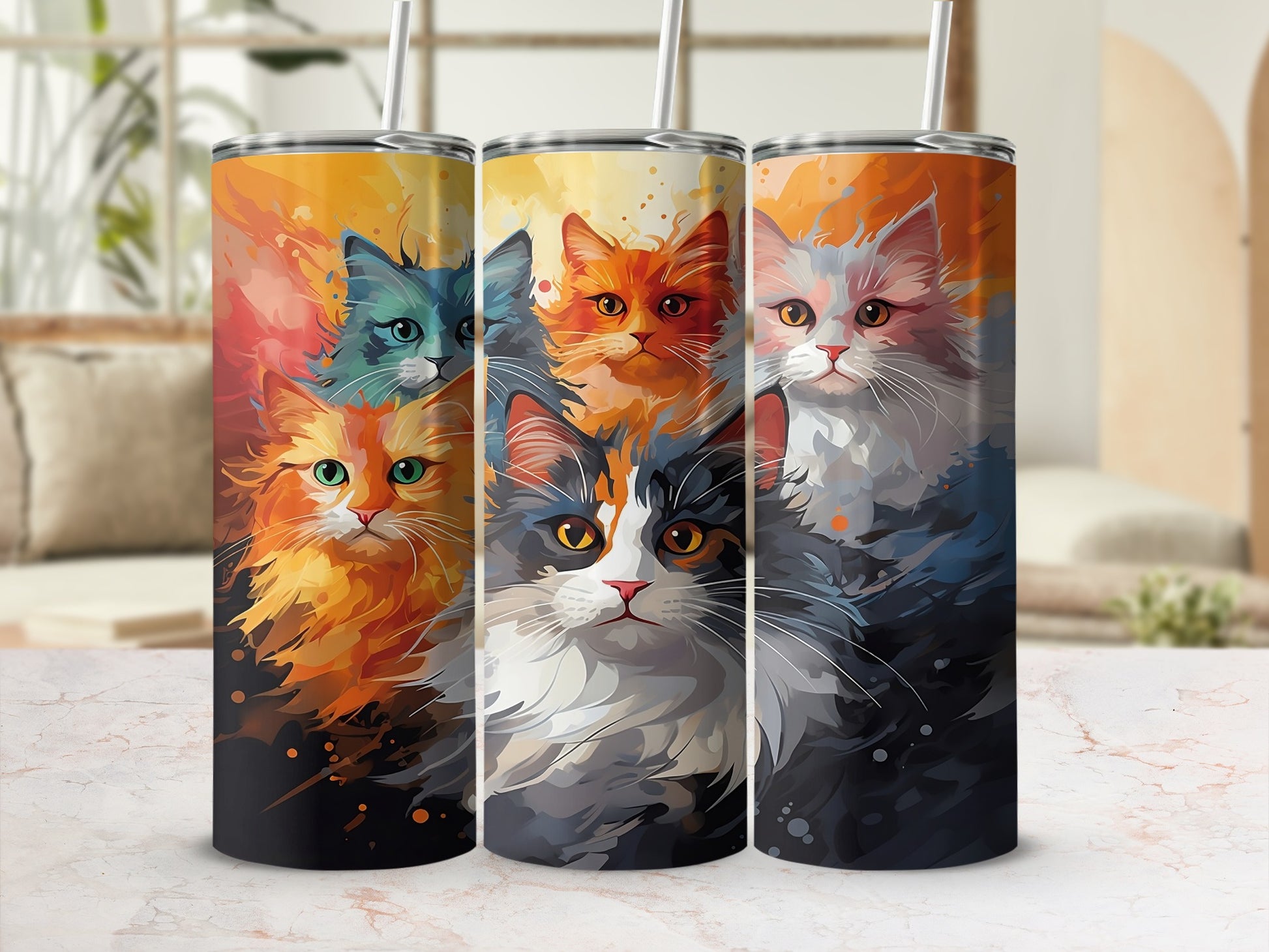 Vibrant Cat Art Design Insulated Tumbler Product