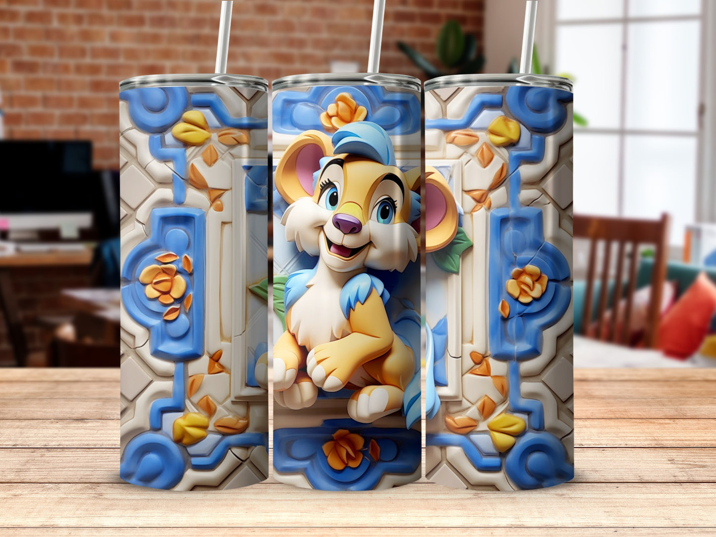 Cute Cartoon Lion Design Tumbler for Kids