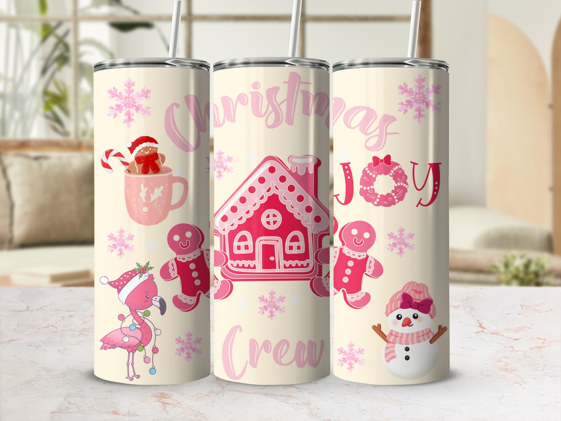 Festive Christmas Joy Crew Gingerbread Snowman Tumbler