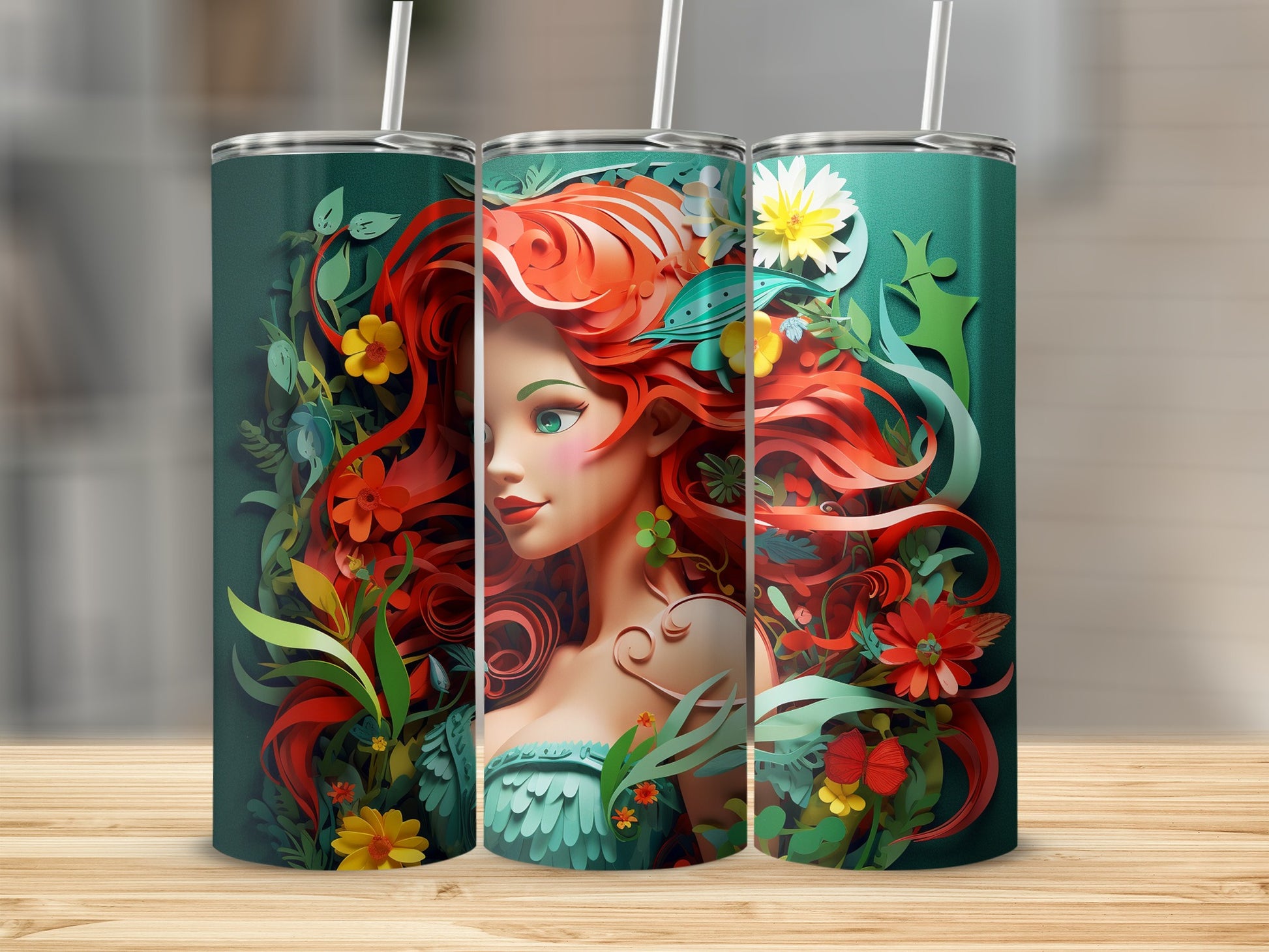Enchanting Floral Redhead Artwork on Large Tumbler