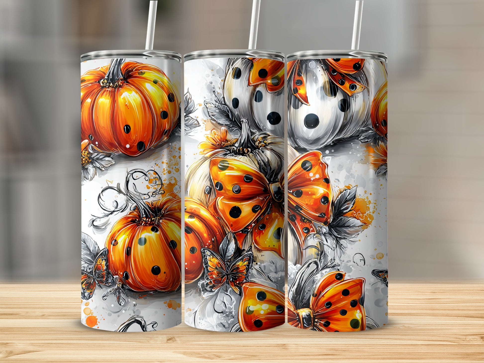 Colorful Pumpkin and Butterfly Drinkware Tumbler