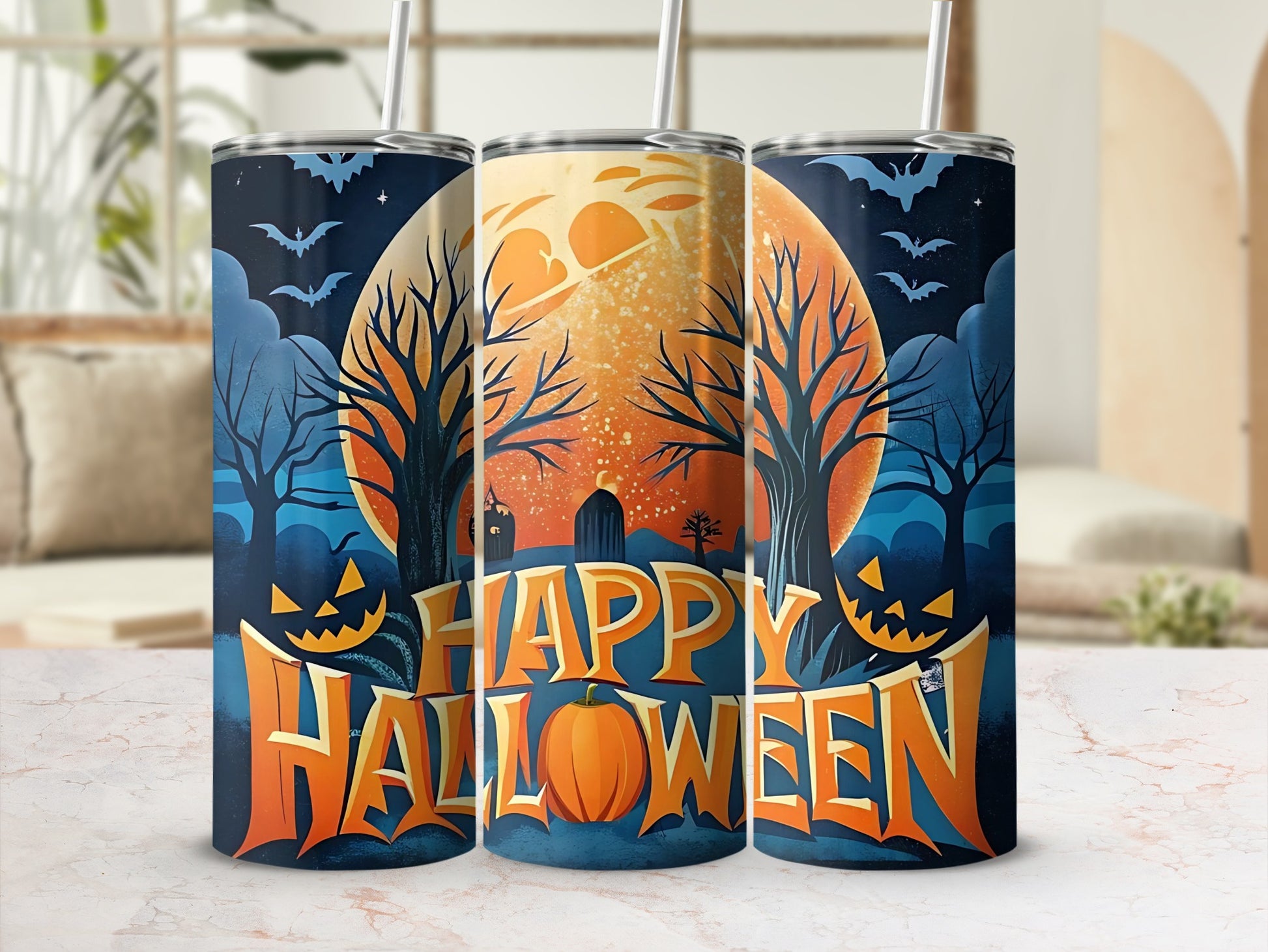 Happy Halloween Tumbler with Spooky Night Design