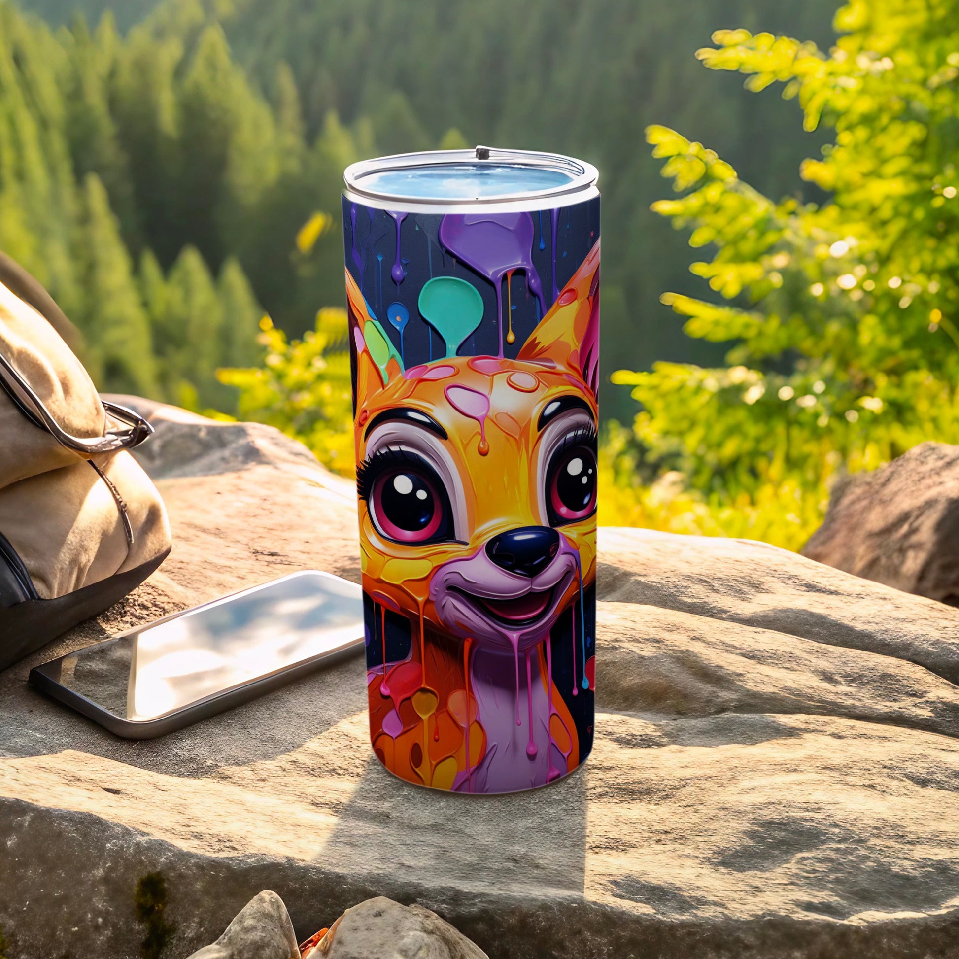 Colorful Dripping Paint Deer Insulated Tumbler Cup