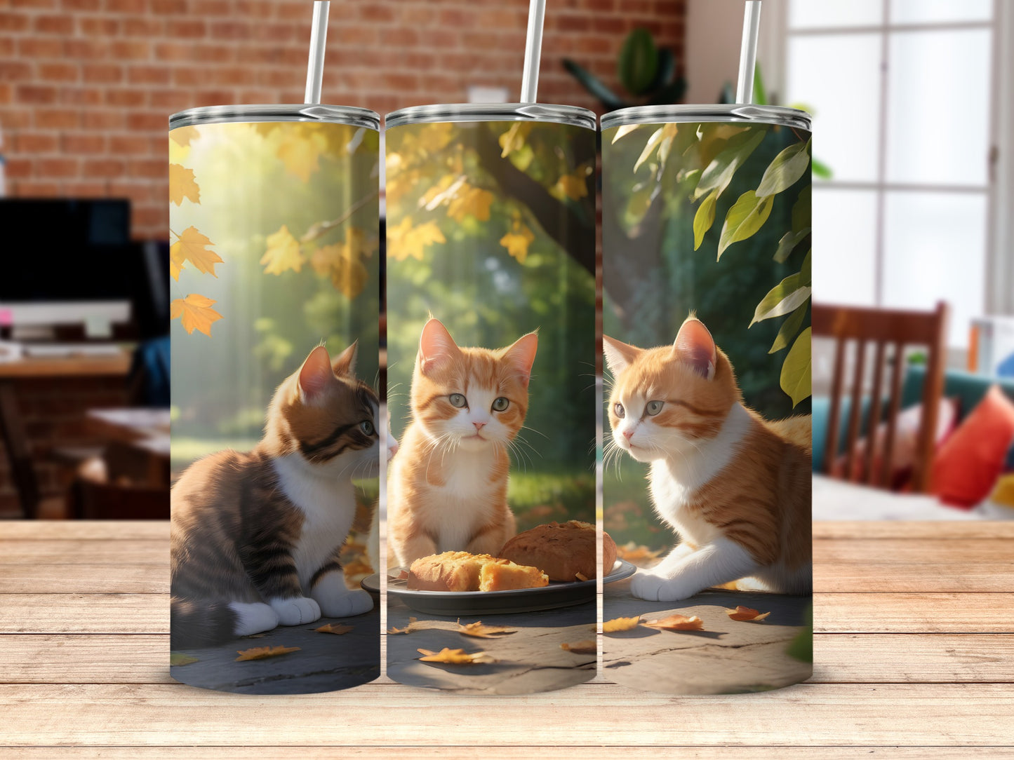 Cute Kittens Autumn Leaves Playful Scene product type
