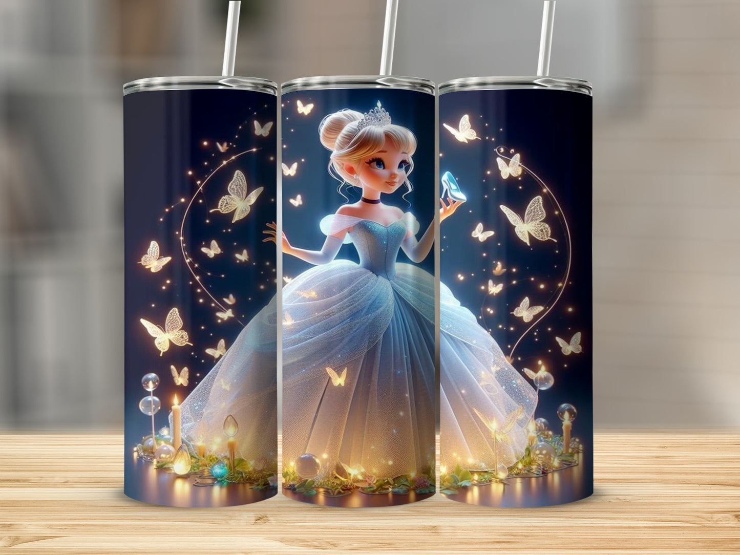 Fairy Tale Princess with Glowing Butterflies Tumbler