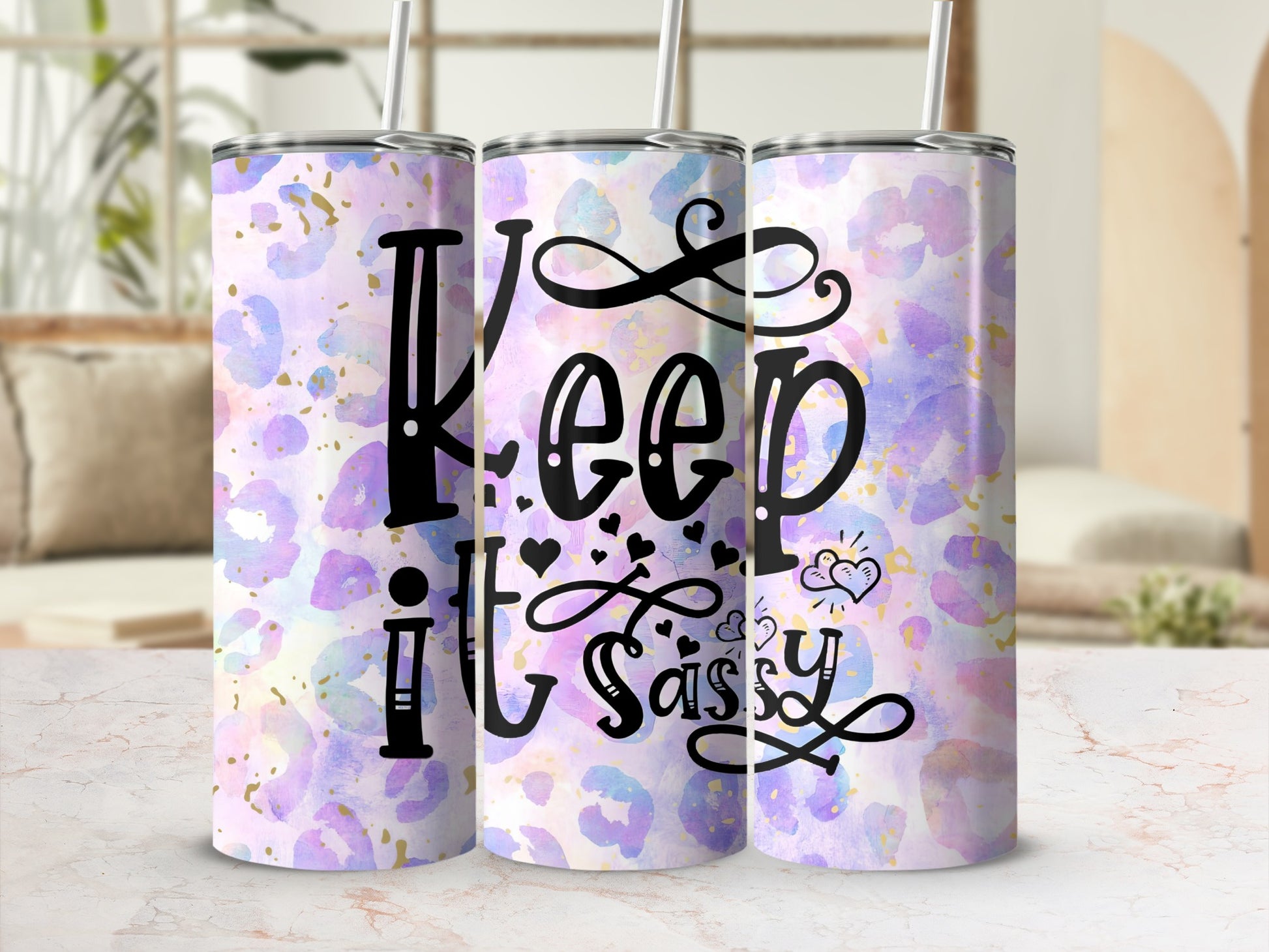 Keep it Sassy Purple Pastel Leopard Print Tumbler