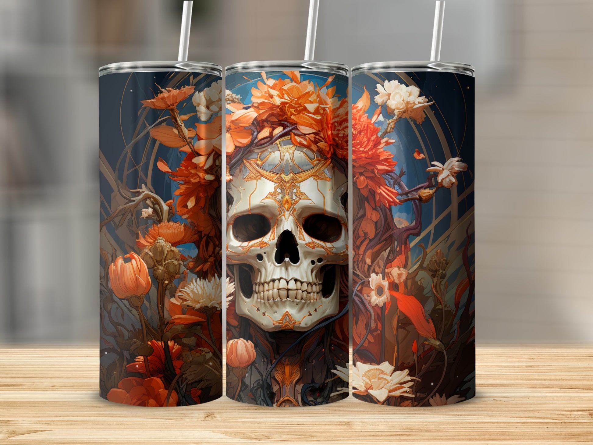 Halloween Skull and Flowers Themed Tumbler Product
