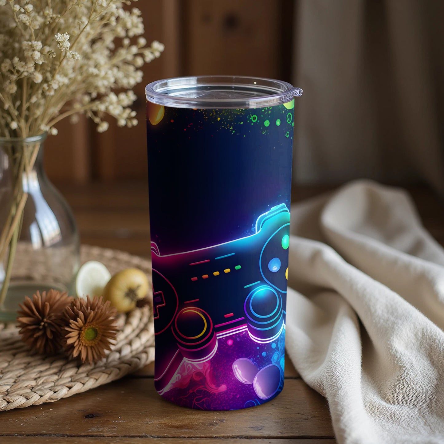 Colorful Gaming Themed Tumbler with Controller Graphics