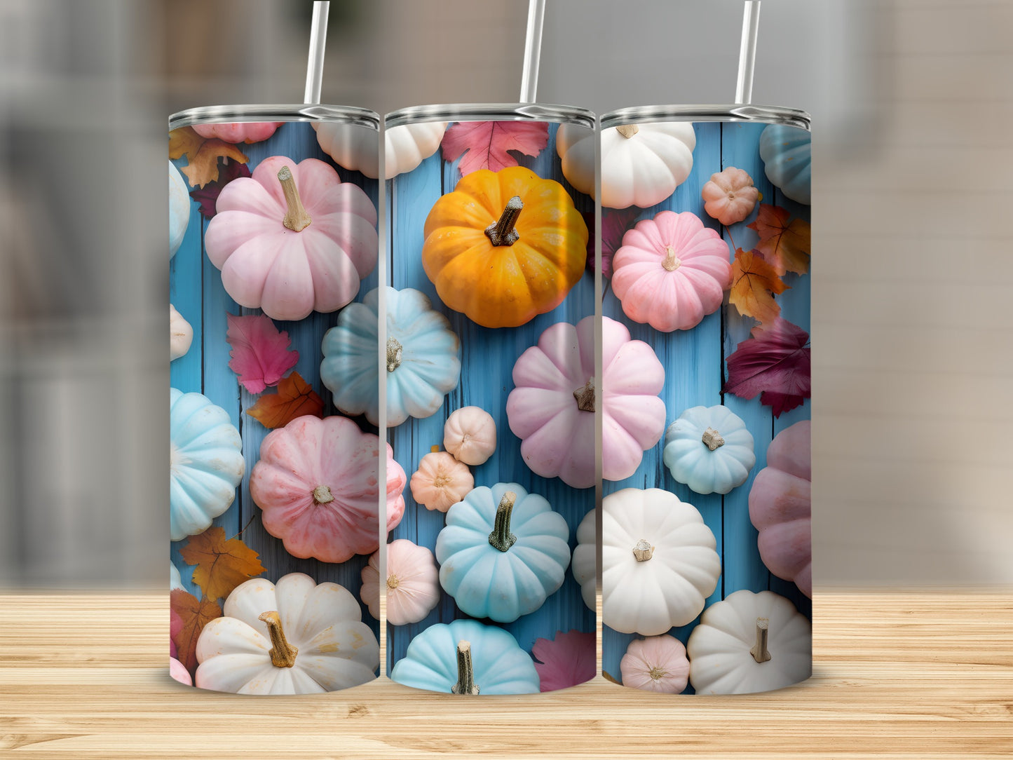 Colorful Pumpkin Autumn Design Tumbler with Straw
