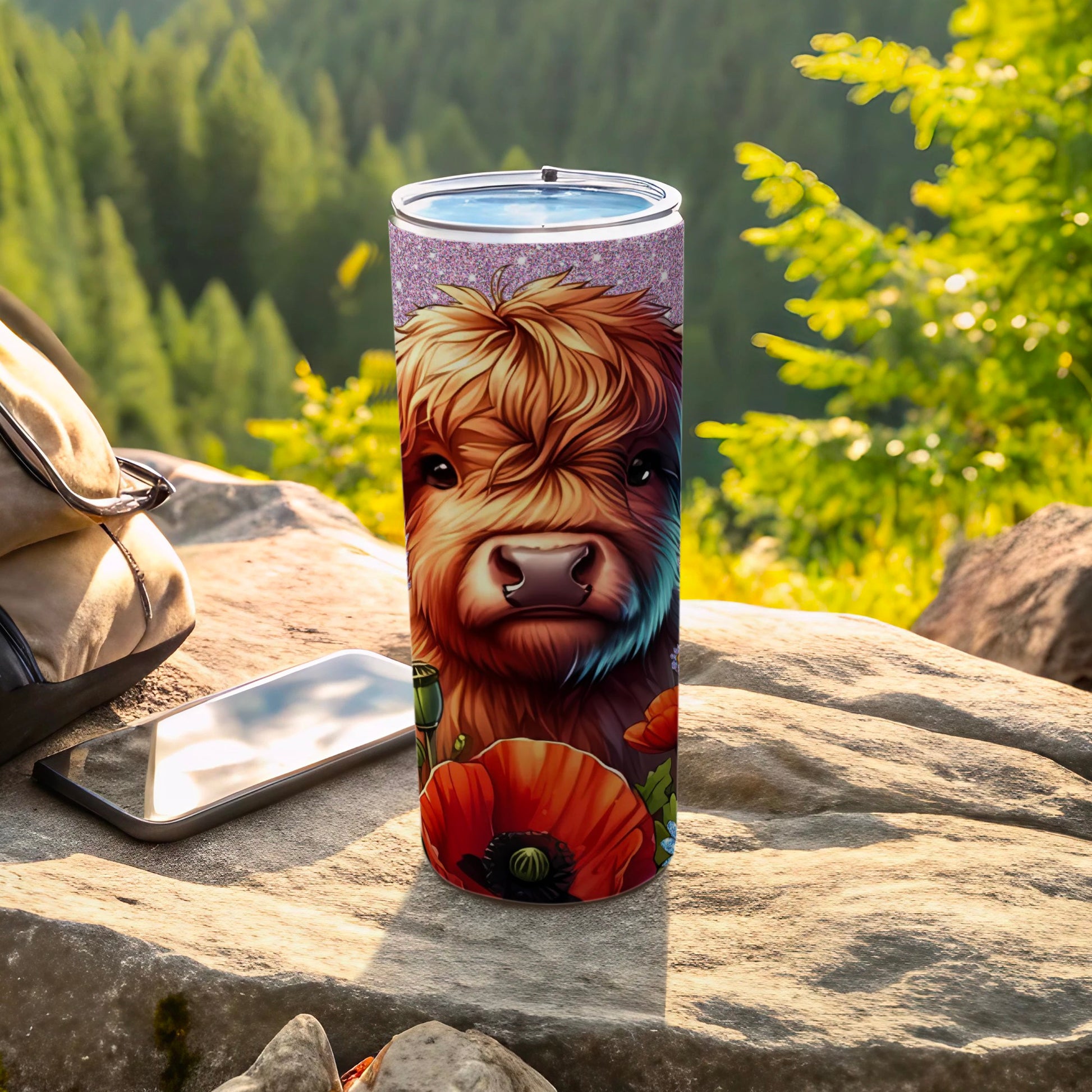 Highland Cow with Poppy Floral Insulated Tumbler