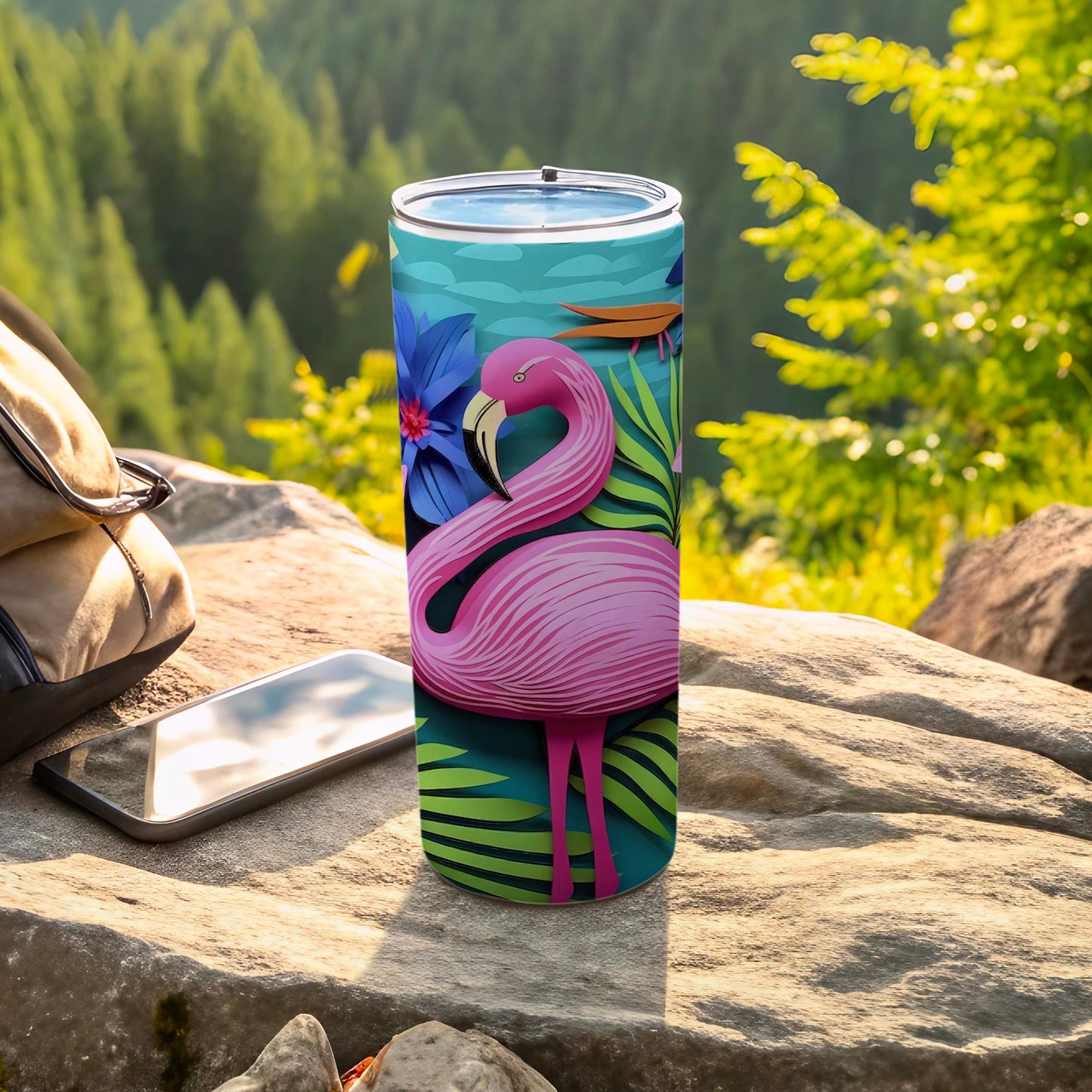 Tropical Flamingo and Floral Theme Insulated Tumbler