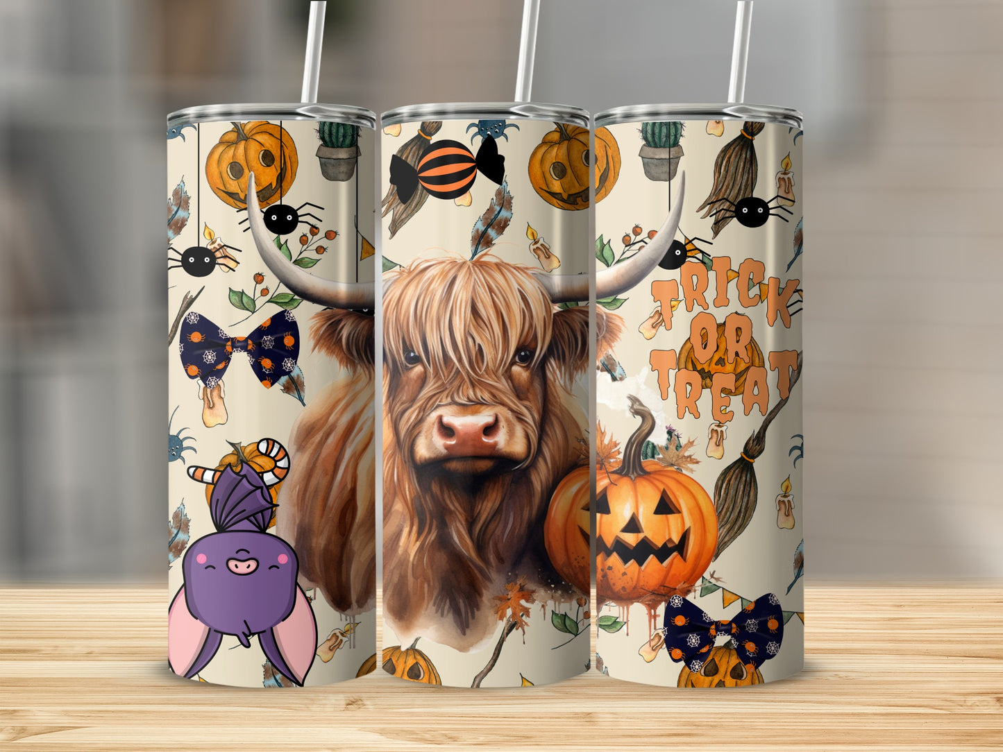 Halloween Highland Cow Trick or Treat Tumbler Cup