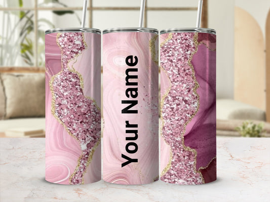 Custom Pink Marble and Glitter Design Tumbler