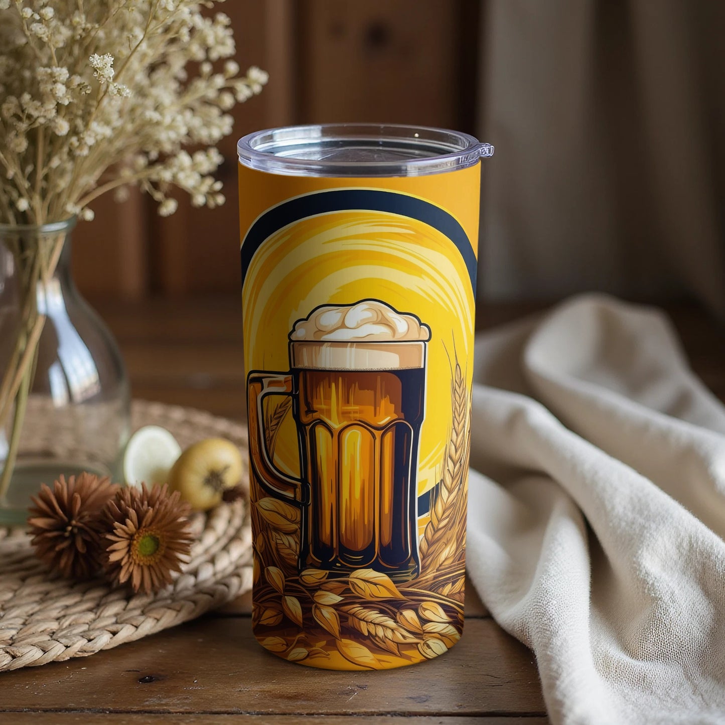 Beer Mug Themed Tumbler With Lid Perfect for Beverages