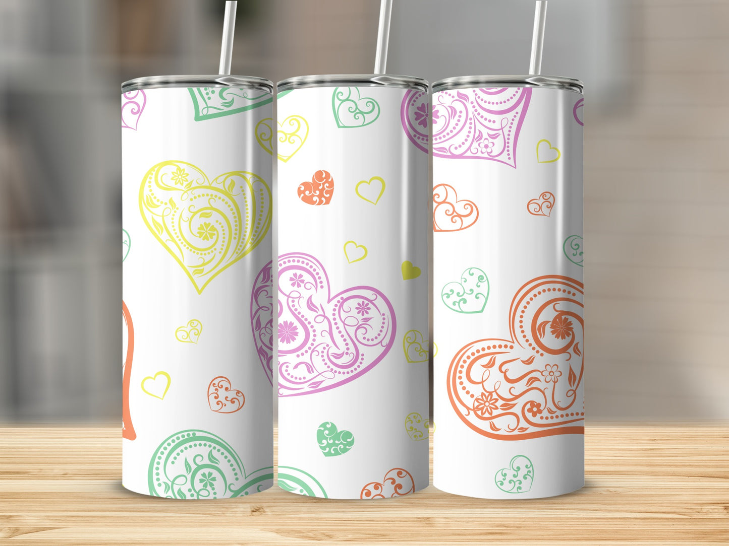 Decorative Tumbler with Colorful Heart Patterns