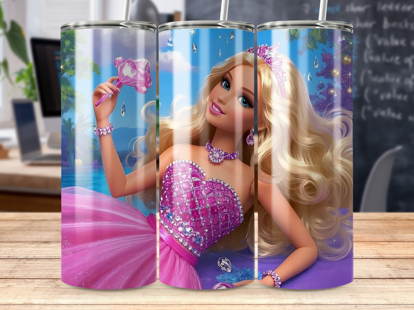Barbie Doll Pink Dress and Crown Under Blue Sky Tumblers