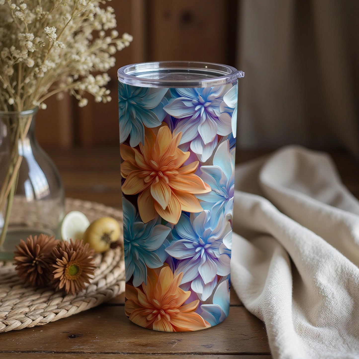 Vibrant Floral Pattern Insulated Tumbler for Beverages